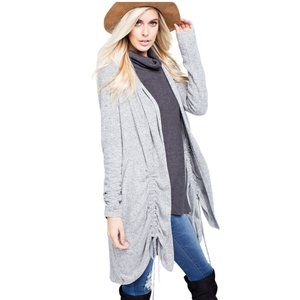 NEW 143 Story Gray Soft Brushed Knit Drawstring Front Cardigan